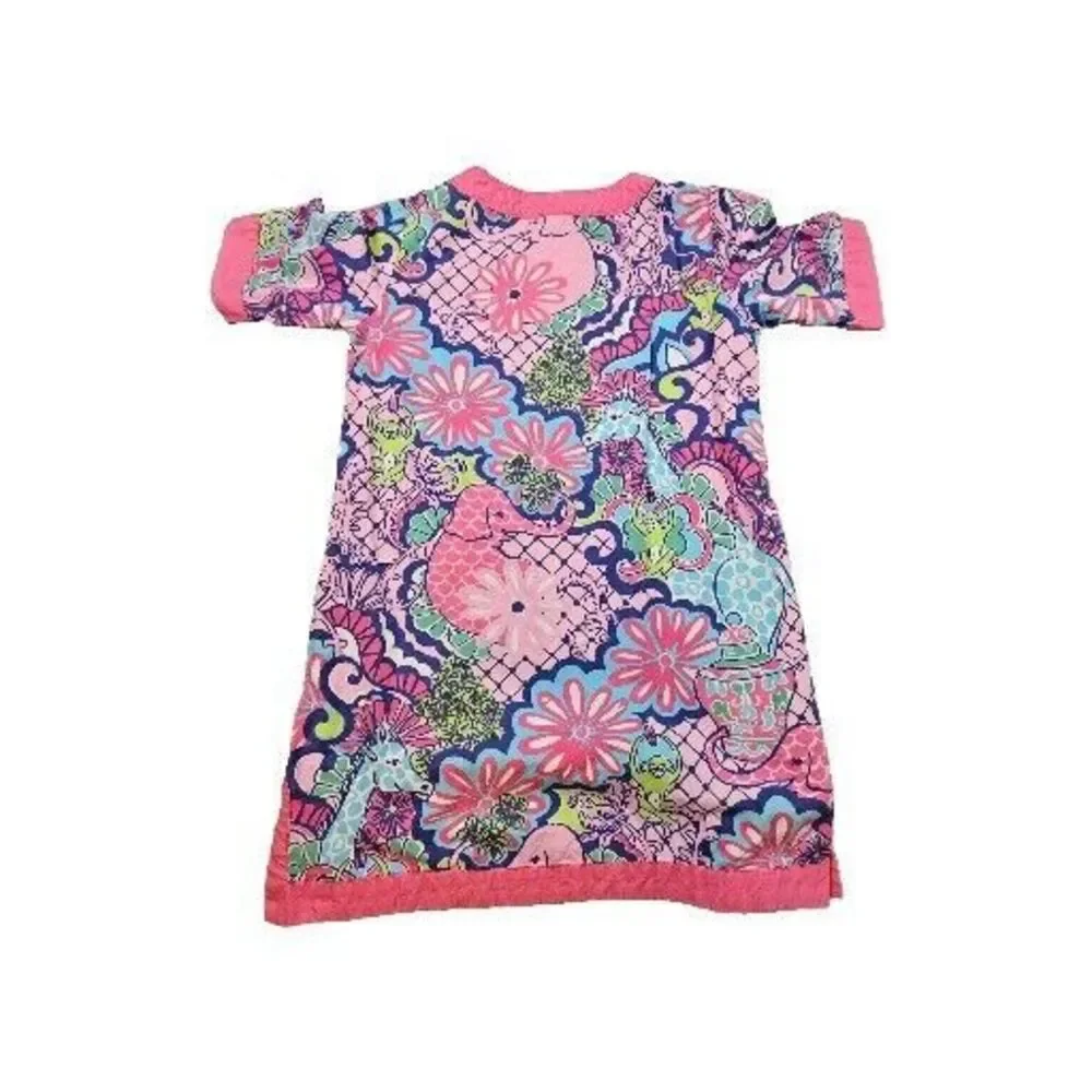 Lilly Pulitzer Short Sleeve Tunic Dress Animals Floral Pink Cotton Youth Girls 8